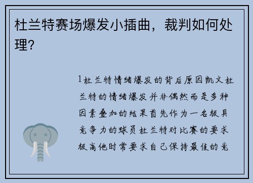 杜兰特赛场爆发小插曲，裁判如何处理？